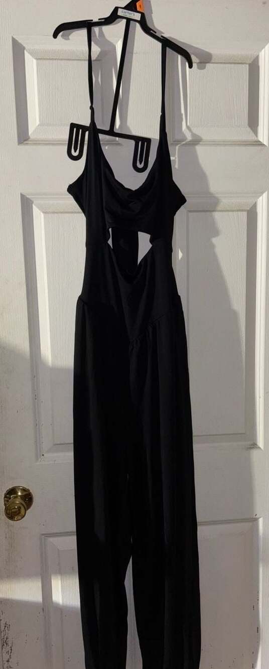 ChicMe Black Solid Sleeveless Hollow Out Tie Front Wide Leg Jumpsuit